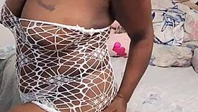 i'm yuki, an ebony milf, wearing snow lace lingerie for the camera in this homemade video