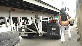 brunette beauty shows off her ass on the streets and porto docks in santos sp