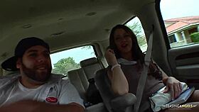 brunette's oiled booty stretched by big white cock