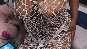 i'm yuki, an ebony milf, wearing snow lace lingerie for the camera in this homemade video