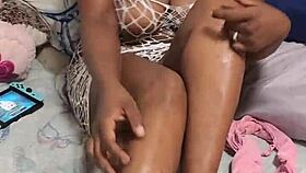 i'm yuki, an ebony milf, wearing snow lace lingerie for the camera in this homemade video