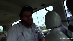 brunette's oiled booty stretched by big white cock