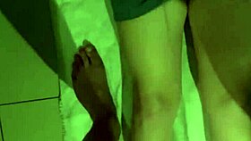 Couple pisses on hairy pussy wife in kitchen dress