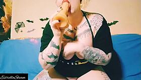 i suck on a dildo while getting horny with my curvy tits bouncing.