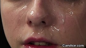 Unusual looker faces extreme blowbang, sucking cum and jizz?