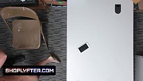 sexy shoplifter caught by investigator in uniform at office