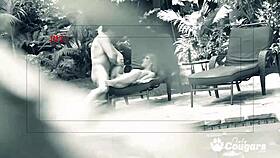 aubrey adams GETS FUCKED in the backyard while a PEEPING TOM WATCHES her gagging and choking