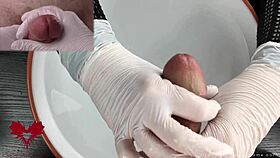 patient pov gets wild with white latex gloves during glans handjob close up