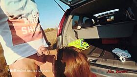 Horny girl mia bandini gets ass to mouth and anal creampie outdoors