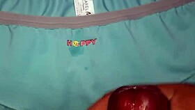 Hot Cumshot Explosion on My Friend's Favorite Blue Panties After Wild Masturbation