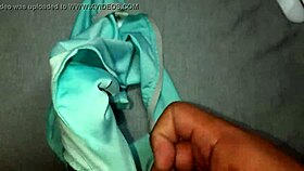 Hot Cumshot Explosion on My Friend's Favorite Blue Panties After Wild Masturbation