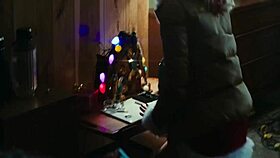 Silent night with sexy topless brunette model?