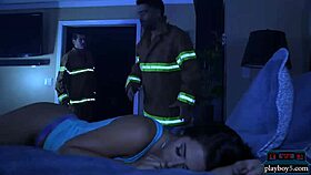 Firefighter Fucks Brunette's Ass and Gives Deepthroat Blowjob After Rescue