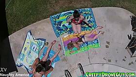 lesbians caught on drone by the pool