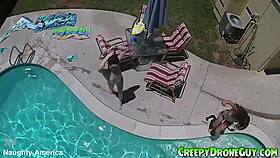 lesbians caught on drone by the pool