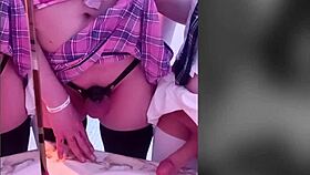 Pegging Him in Chastity and Making Him Piss