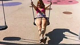 My husband takes me to the playground for a public blowjob