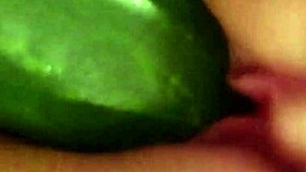 masturbating with a cucumber in private moment
