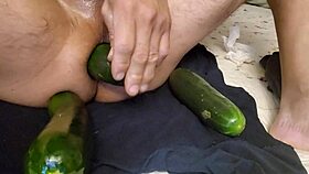 Watch that green zucchini stretch my asshole wide open!