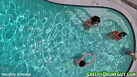 lesbians caught on drone by the pool