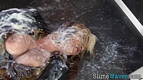 Euro slut masturbating at gloryhole