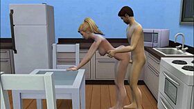 In the sims 4, a hot blonde with big tits gets fucked