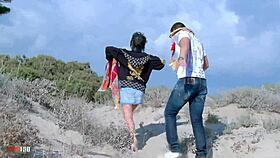 Milf brunette deepthroats in outdoor wood!