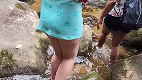 Taking a comfortable walk by the waterfall with big ass view