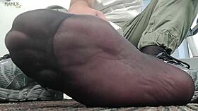 my step gay dad trains in black sheer socks causing a stink in the gym