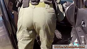 Blonde police hooker gives hardcore blowjob on car hood before cumshot facial