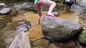 Taking a comfortable walk by the waterfall with big ass view