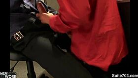in the office, horny gays suck and fuck each other's asses hard.