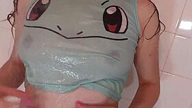 Nerdy Teen's Shaved Pussy Gets Wet In Hot Shower