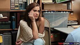 Teen caught shoplifting, stepmom called for group blowjob.