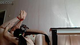 girls explore orgasm through tied legs and licking in fetish play