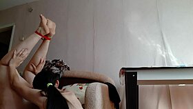 girls explore orgasm through tied legs and licking in fetish play