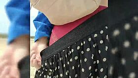 Babe fucks dildo in public construction area wearing stockings and heels