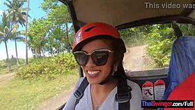 Thai girlfriend blows and fucks monster cock after ATV tour