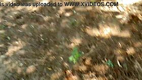 the young latina girlfriend gives a risky blowjob on the trail, then gets fucked until he cums in her mouth