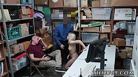 In the police station, the blonde tattooed suspect fingered her accomplice during masturbation, but they got caught in the act.