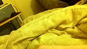 bedroom wank leads to cumshot on long thin cock