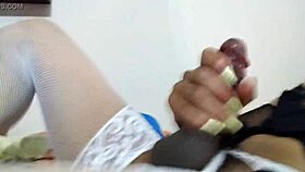 Transsexual solo masturbation in bed