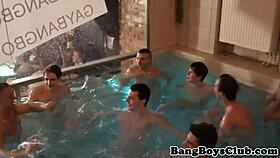 muscular amateur gangbang hunk cumshowered at pool party