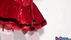 redhead milf leanna decker posing in sexy red lingerie exposing big ass and big tits