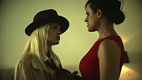 Penny Barber and Laney Grey lick heels in stockings