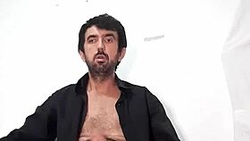 Doing strip tease, removing black social shirt and white sexy transparent underwear, huge tasty naughty veiny big 25 cm cock erect squirting milk.