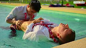 Twink gets anal in college pool scene