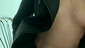 sexy girl masturbates alone on a chair