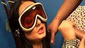 Brunette with glasses strokes two big cocks!