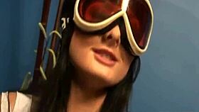 Brunette with glasses strokes two big cocks!